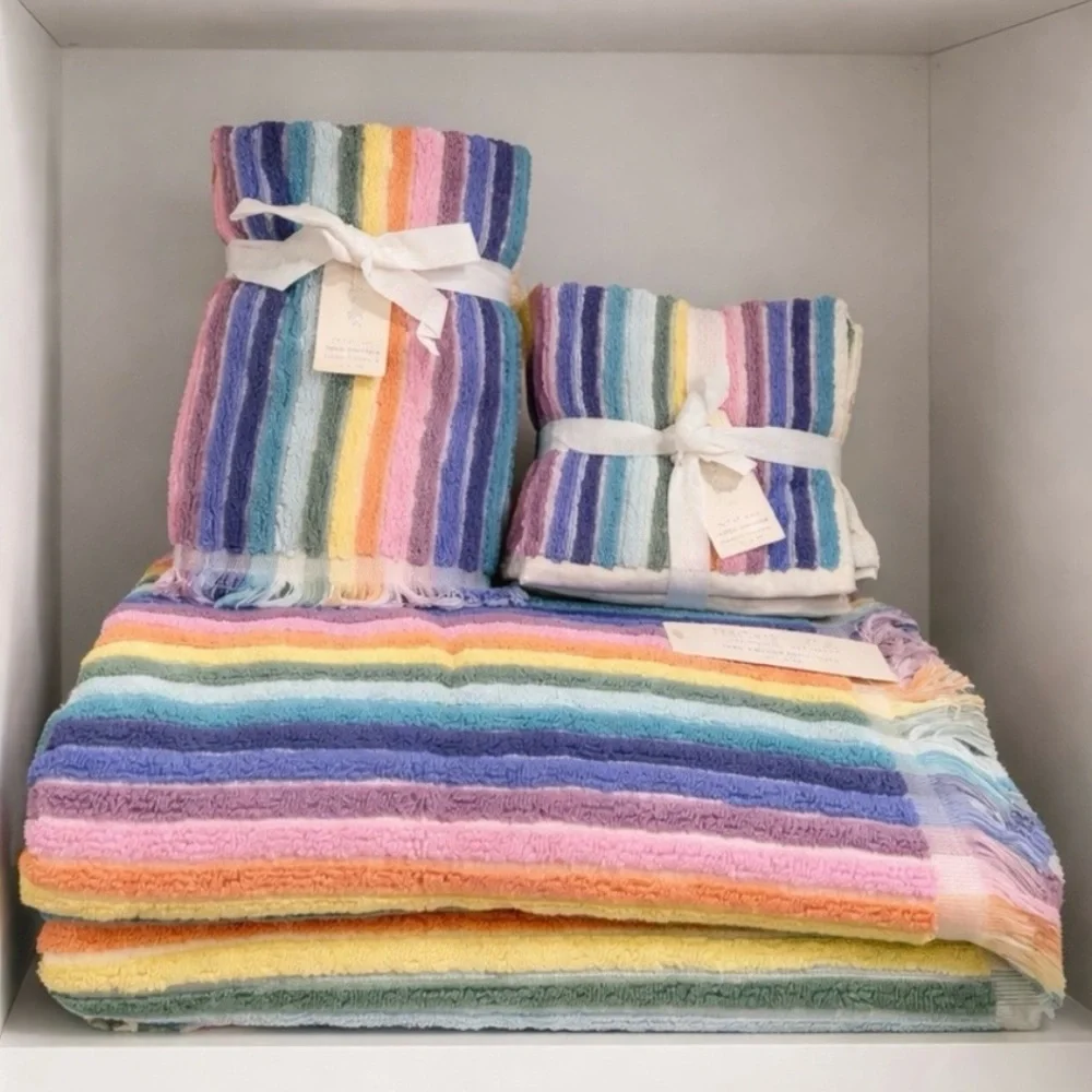 Rachel Zoe 8-Piece Rainbow Stripe Towel Set 100% Cotton | Soft & Plush | Luxury